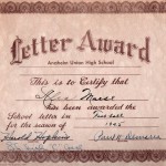 AHS letterman certificate from 1945